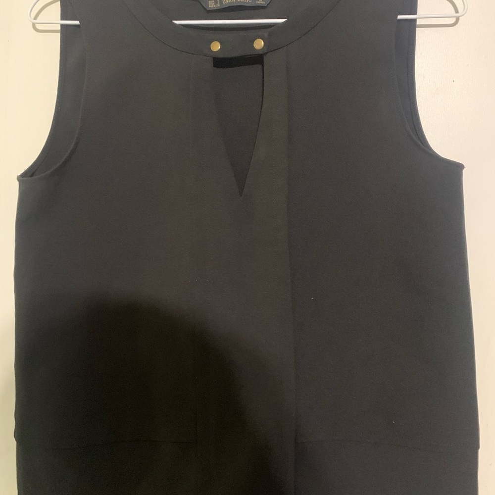 Zara Black Sleeveless Tank with Notch and Gold Studs
